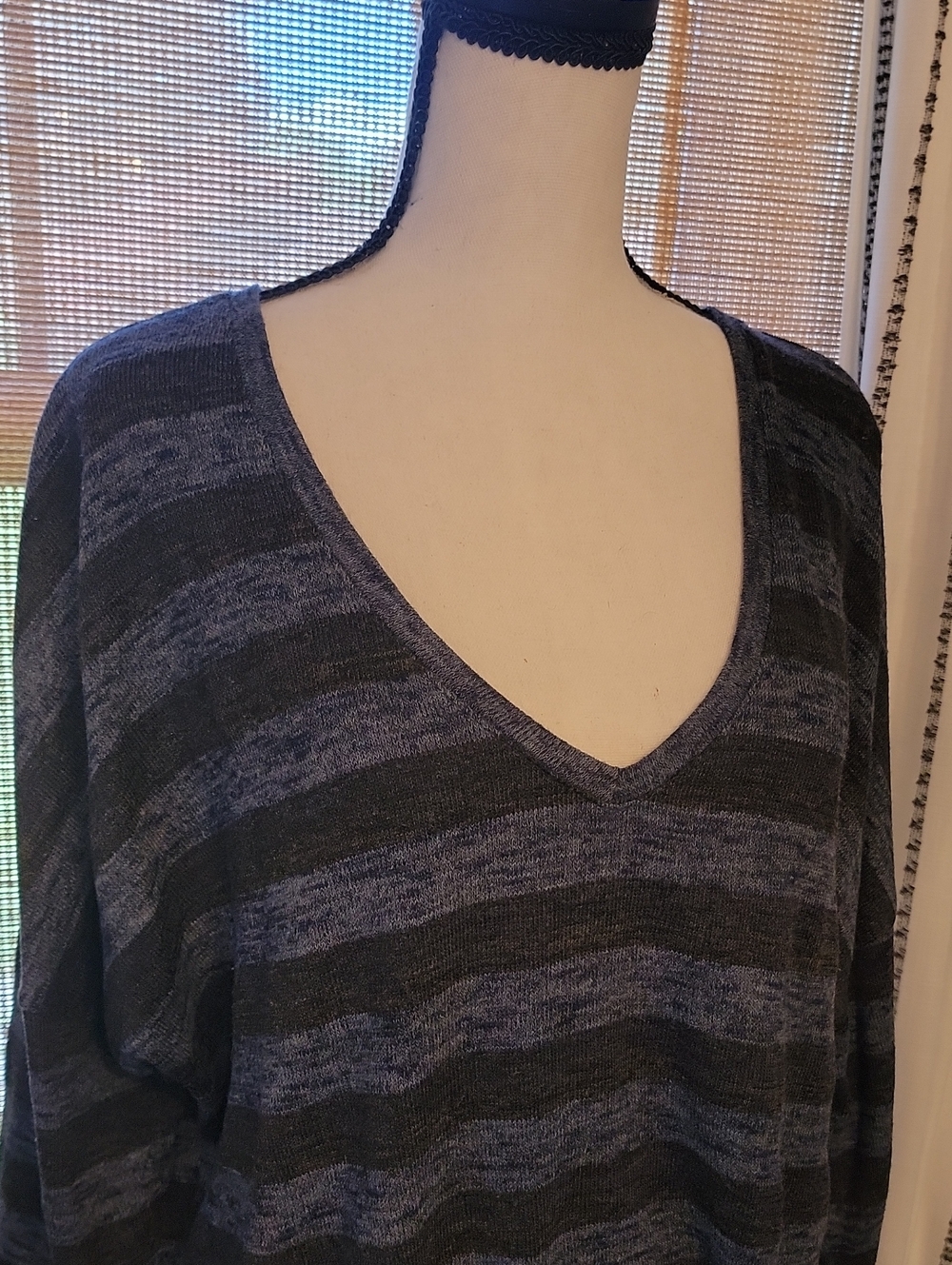 American Eagle Outfitters Charcoal & Blue Striped Lightweight Sweater